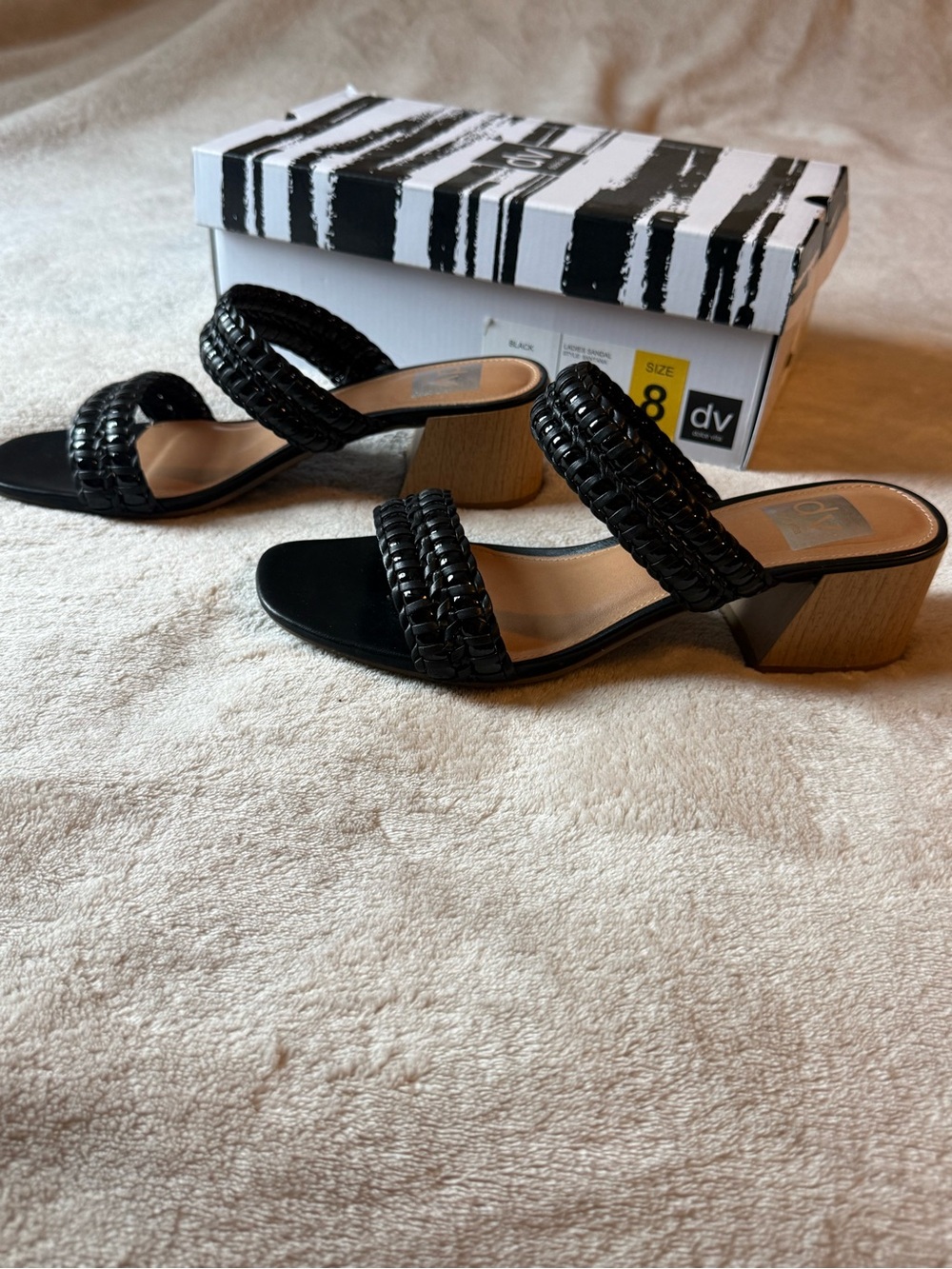 Dolce Vita Black Woven Two-Strap Block Heel Mules
